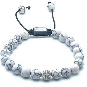 Howlite handmade bracelet with Swarovski crystal ball adjustable with gift box